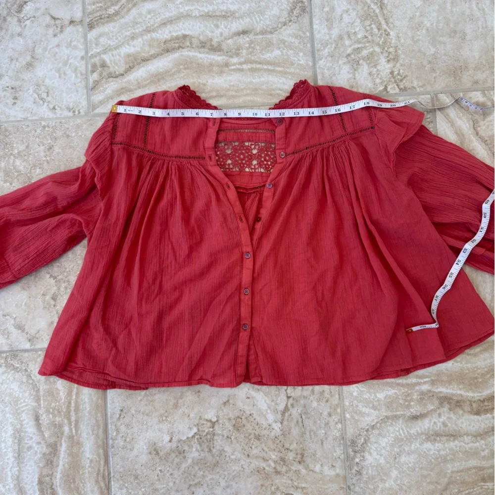 Free People Pink Puff Sleeve Ruffled‎ Blouse - Picture 8 of 12